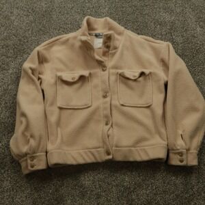 Anthropologie Fleece Jacket Womens Medium Beige Button Front Sherpa Coat Pockets
